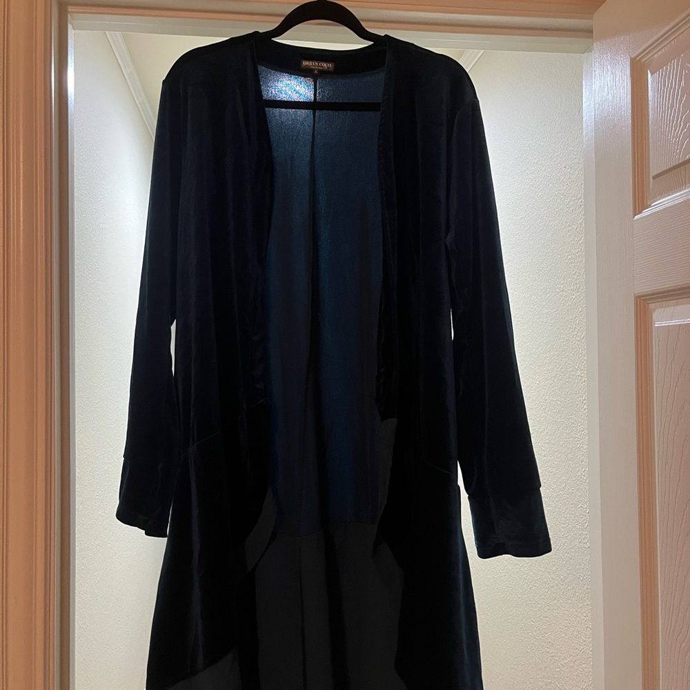 Turquoise Velvet Long Cardigan